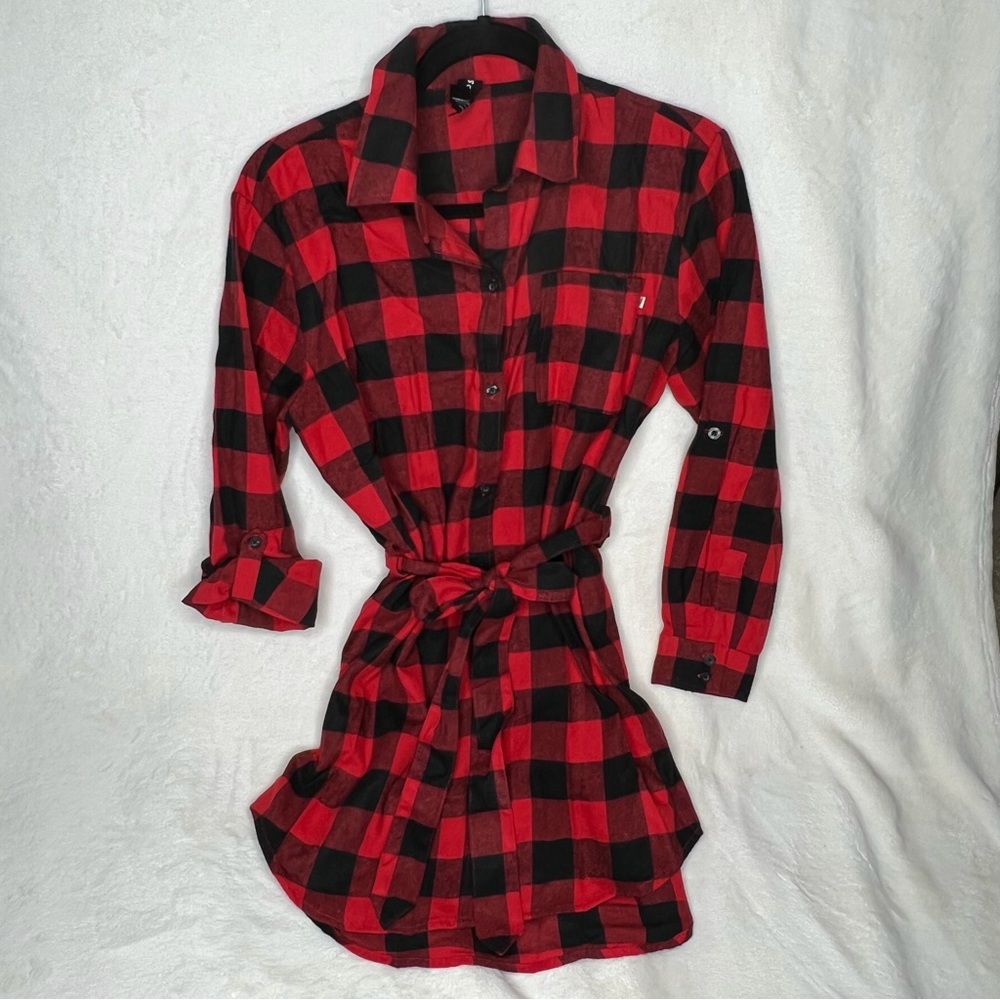 Red and Black Buffalo Plaid Tunic Dress